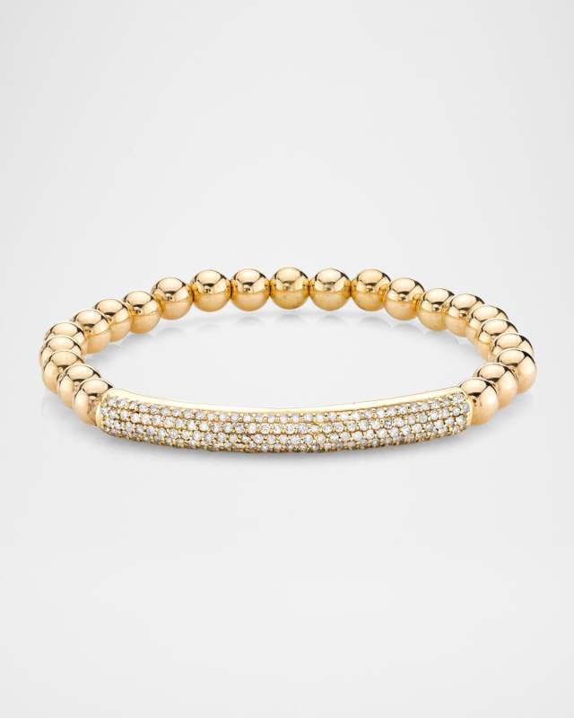 14K Yellow Gold 6MM Diamond Pave Tube Bead Bracelet